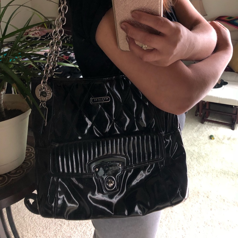 Black patent leather coach purse
